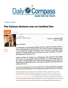 The Vatican Declares War on Cardinal Zen