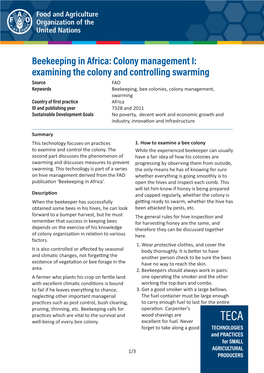 Beekeeping in Africa: Colony Management I