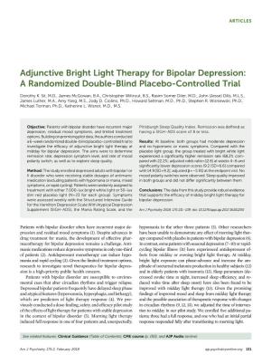 Adjunctive Bright Light Therapy for Bipolar Depression: a Randomized Double-Blind Placebo-Controlled Trial