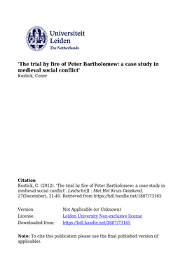 The Trial by Fire of Peter Bartholomew: a Case Study in Medieval Social Conflict' Kostick, Conor