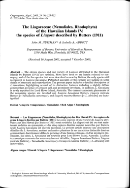 Of the Hawaiian Islands IV: the Species of Liagora Described by Butters (1911)