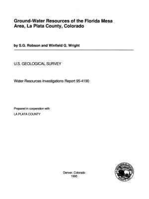 Ground-Water Resources of the Florida Mesa Area, La Plata County, Colorado