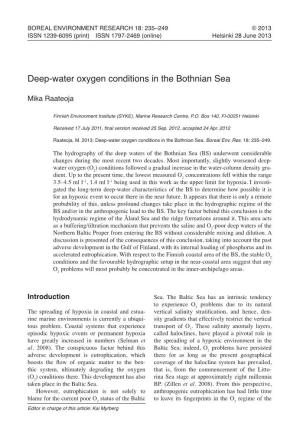 Deep-Water Oxygen Conditions in the Bothnian Sea