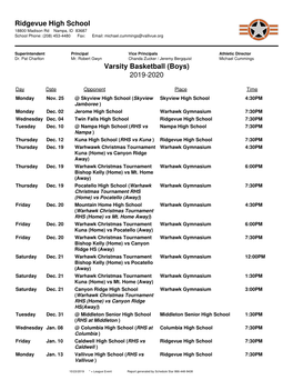 Ridgevue High School Varsity Basketball (Boys) 2019-2020