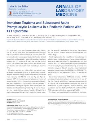 Immature Teratoma and Subsequent Acute Promyelocytic Leukemia in a Pediatric Patient with XYY Syndrome
