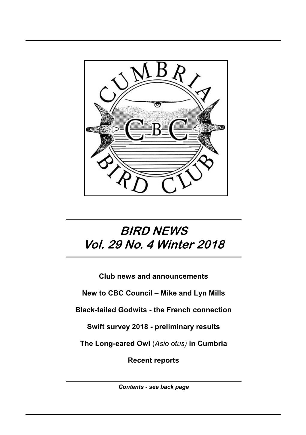 BIRD NEWS Vol. 29 No. 4 Winter 2018