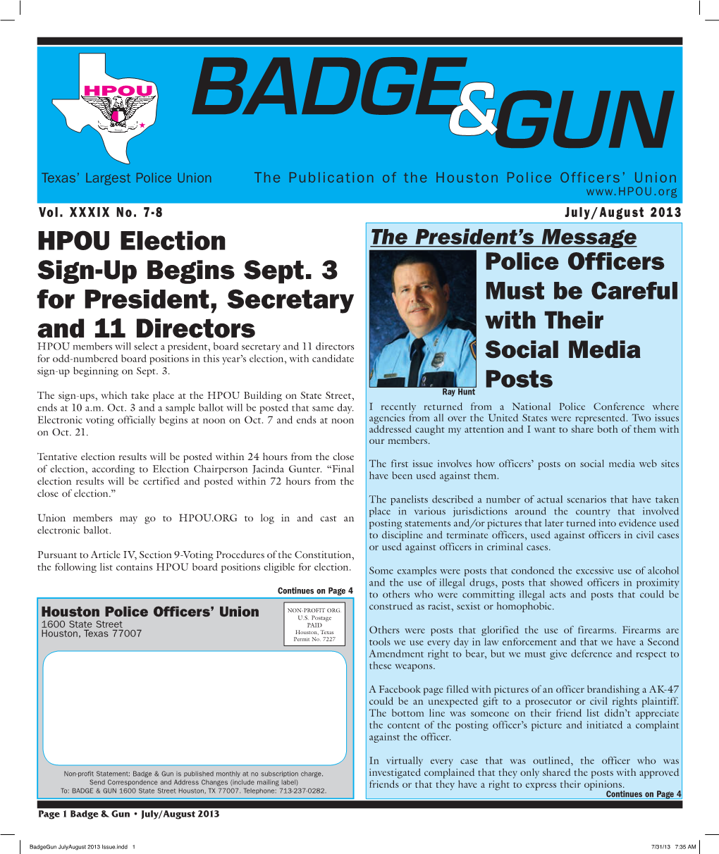 HPOU Election Sign-Up Begins Sept. 3 for President, Secretary and 11