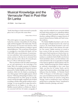 Musical Knowledge and the Vernacular Past in Post-War Sri Lanka