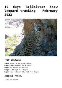 10 Days Tajikistan Snow Leopard Tracking &#8211