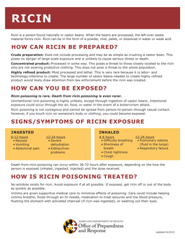 Signs/Symptoms of Ricin Exposure How Is Ricin