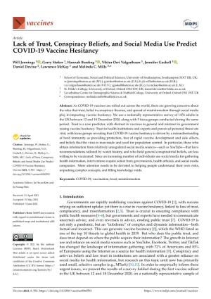 Lack of Trust, Conspiracy Beliefs, and Social Media Use Predict COVID-19 Vaccine Hesitancy