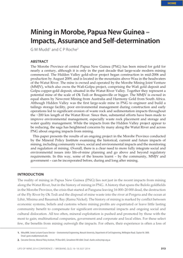 Mining in Morobe, Papua New Guinea – Impacts, Assurance and Self-Determination G M Mudd1 and C P Roche2