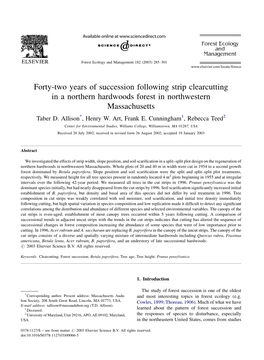 Forty-Two Years of Succession Following Strip Clearcutting in a Northern Hardwoods Forest in Northwestern Massachusetts Taber D