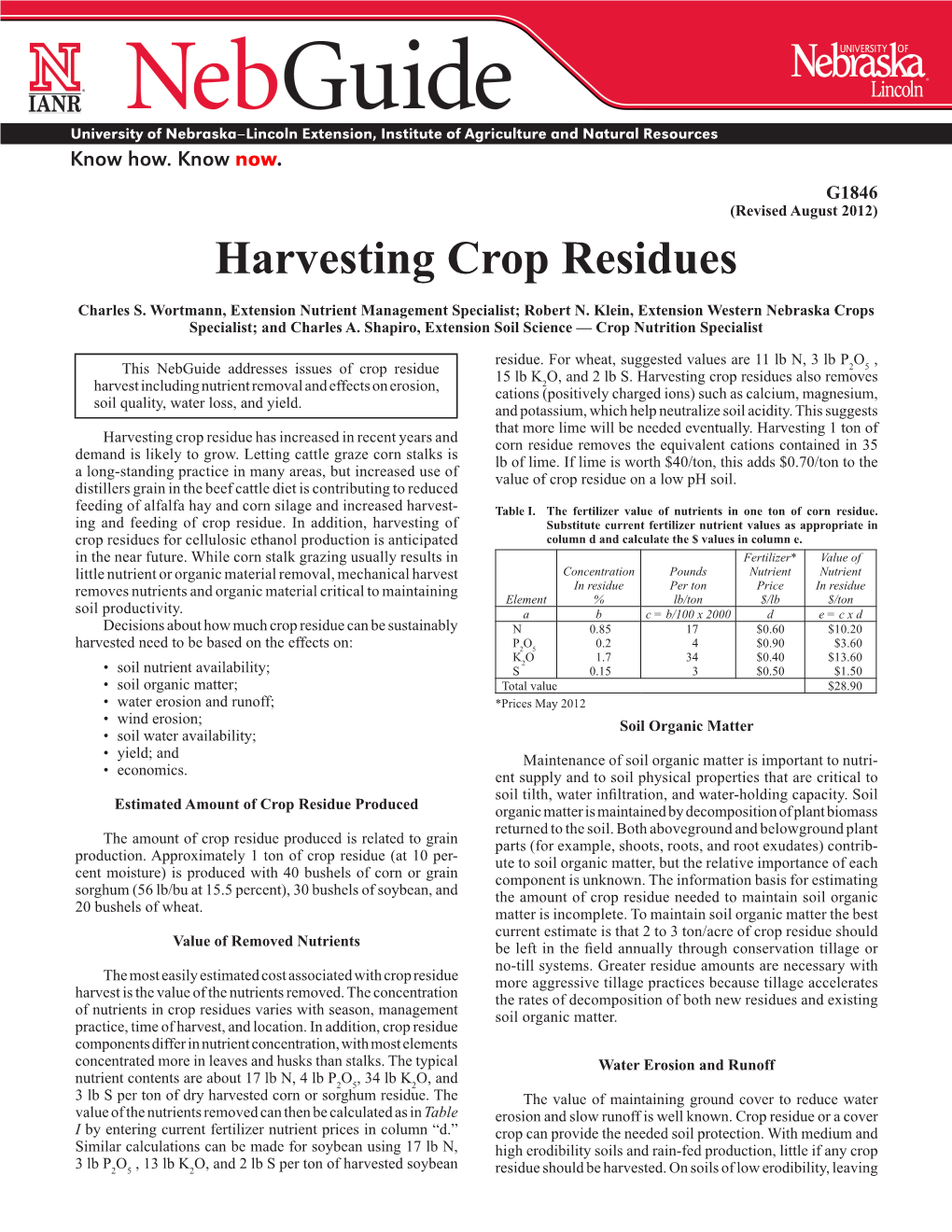Harvesting Crop Residues
