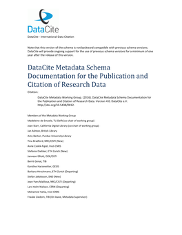 Datacite Metadata Schema Documentation for the Publication and Citation of Research Data Citation: Datacite Metadata Working Group