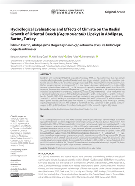 Fagus Orientalis Lipsky) in Abdipaşa, Bartın, Turkey İklimin Bartın, Abdipaşa’Da Doğu Kayınının Çap Artımına Etkisi Ve Hidrolojik Değerlendirmeler