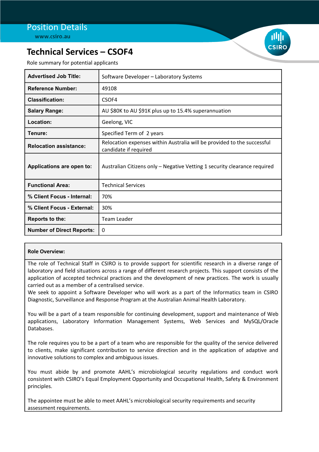 Position Details - Technical Services - CSOF3 s2