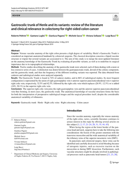 Gastrocolic Trunk of Henle and Its Variants: Review of the Literature and Clinical Relevance in Colectomy for Right‑Sided Colon Cancer