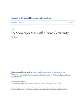 The Sociological Study of the Prison Community