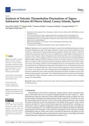 Analysis of Volcanic Thermohaline Fluctuations of Tagoro Submarine Volcano (El Hierro Island, Canary Islands, Spain)