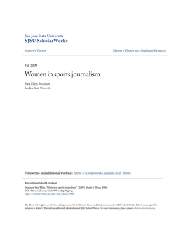 Women in Sports Journalism. Sara Ellen Swanson San Jose State University