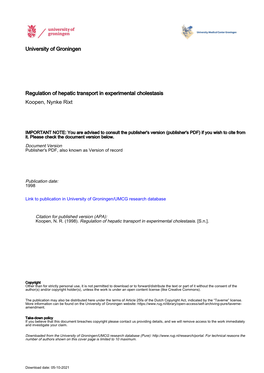 University of Groningen Regulation of Hepatic Transport In