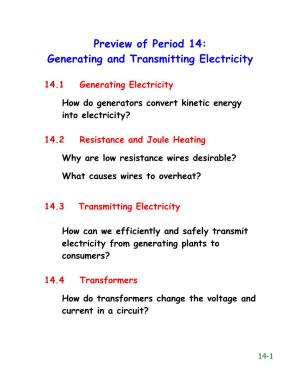 Preview of Period 14: Generating and Transmitting Electricity