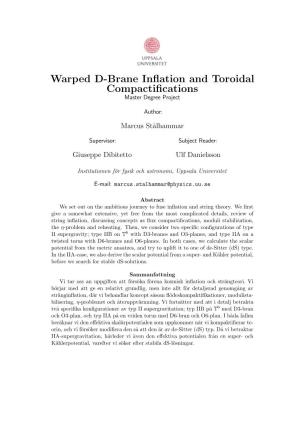 Warped D-Brane Inflation and Toroidal Compactifications