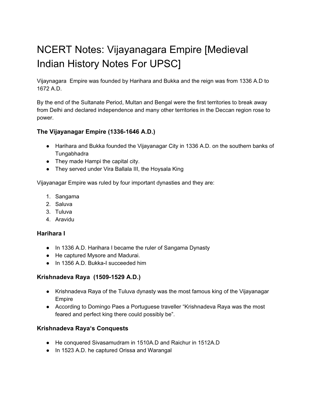 NCERT Notes: Vijayanagara Empire [Medieval Indian History Notes for UPSC]