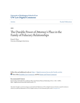 The Durable Power of Attorney's Place in the Family of Fiduciary Relationships Karen E