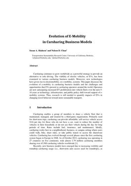 Evolution of E-Mobility in Carsharing Business Models