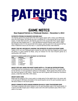 Patriots at Philadelphia Game Notes