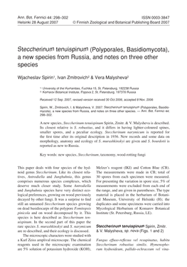 Steccherinum Tenuispinum (Polyporales, Basidiomycota), a New Species from Russia, and Notes on Three Other Species