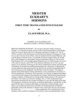 Meister Eckhart's Sermons First Time Translated Into English