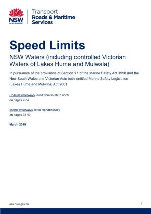Speed Limits NSW Waters (Including Controlled Victorian Waters of Lakes Hume and Mulwala)