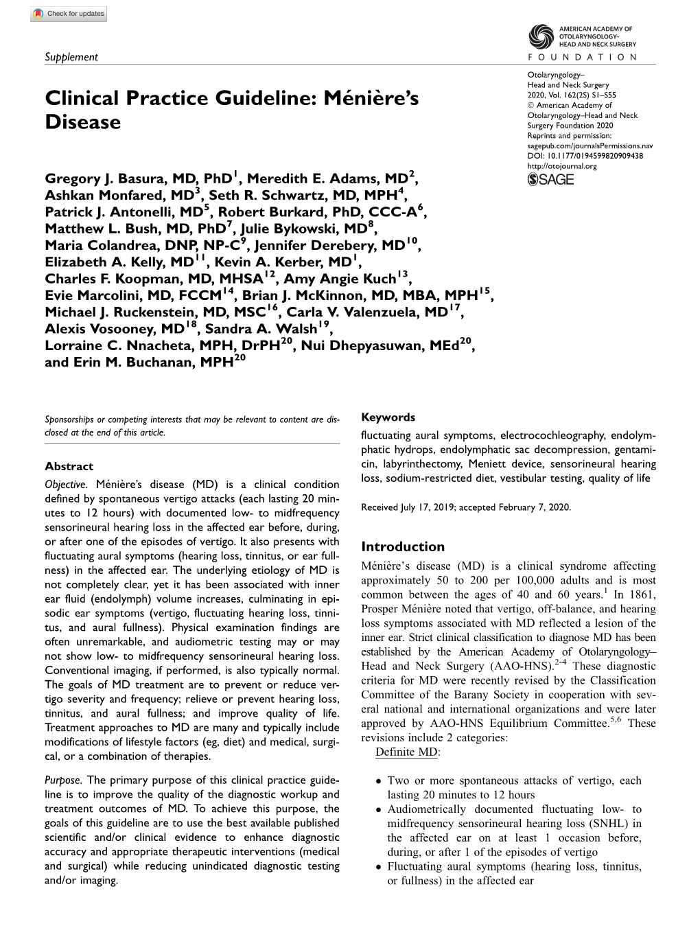 Clinical Practice Guideline: Ménière's Disease