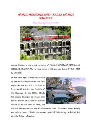 World Heritage Site – Kalka Shimla Railway an Introduction