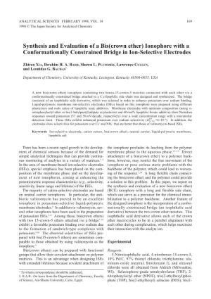 Synthesis and Evaluation of a Bis(Crown Ether) Ionophore with a Conformationally Constrained Bridge in Ion-Selective Electrodes