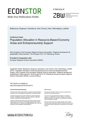 Population Allocation in Resource-Based Economy Areas and Entrepreneurship Support