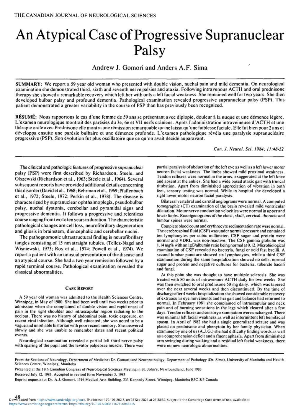 An Atypical Case of Progressive Supranuclear Palsy Andrew J