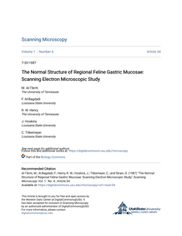 The Normal Structure of Regional Feline Gastric Mucosae: Scanning Electron Microscopic Study