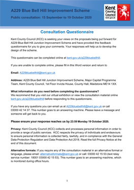 A229 Blue Bell Hill Improvement Scheme Consultation Questionnaire