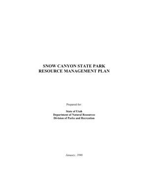 Snow Canyon State Park Resource Management Plan