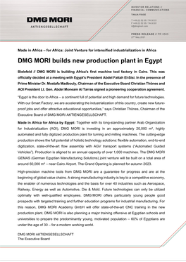 DMG MORI Builds New Production Plant in Egypt