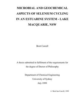 Microbial and Geochemical Aspects of Selenium Cycling in an Estuarine System - Lake Macquarie, Nsw