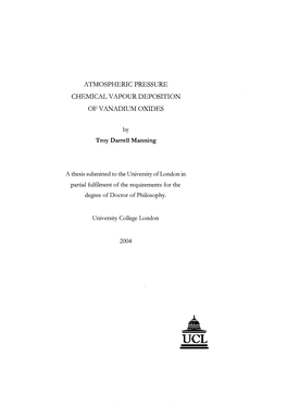 Atmospheric Pressure Chemical Vapour Deposition of Vanadium Oxides