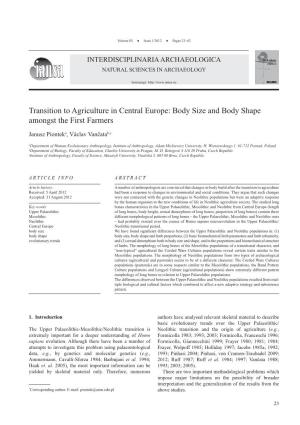 Transition to Agriculture in Central Europe: Body Size and Body Shape Amongst the First Farmers