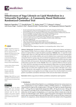 Effectiveness of Yoga Lifestyle on Lipid Metabolism in a Vulnerable Population—A Community Based Multicenter Randomized Controlled Trial