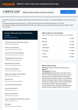 MAPLE LEAF Train Time Schedule & Line Route