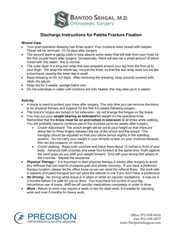 Discharge Instructions for Patella Fracture Fixation